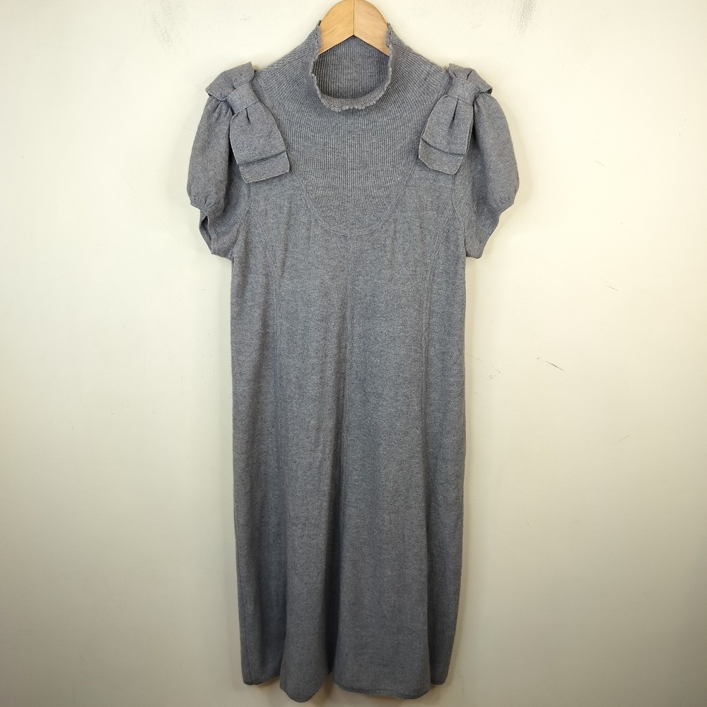Anthropologie Moth Sweater Dress Merino Wool Angora Bow Shoulder Small Grey